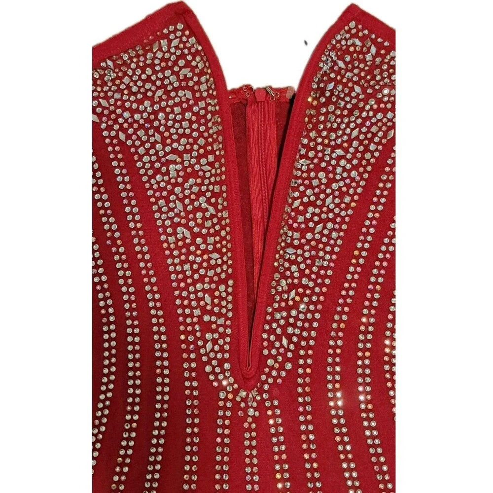 Fashion Nova NWT Glammed Up Embellished Red Mini Dress Misses Size Large - Picture 8 of 11